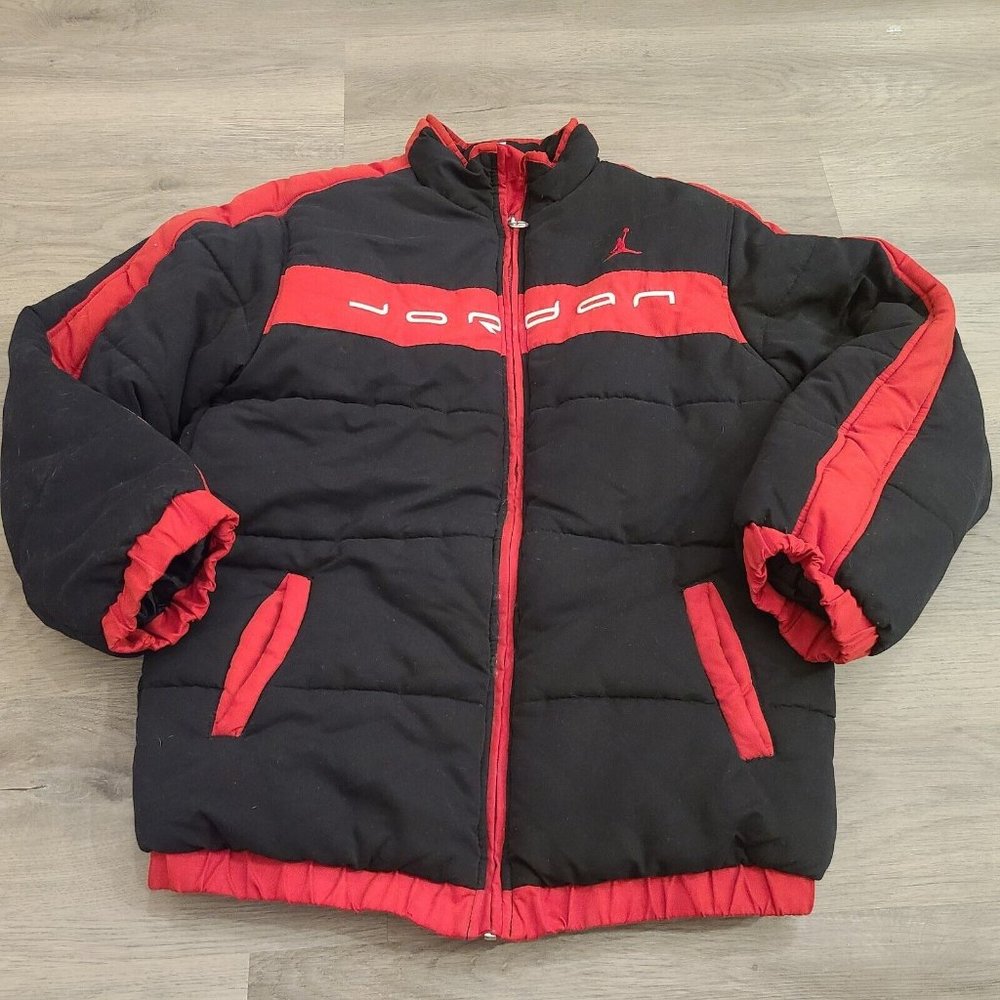 Jordan Jacket Youth Large Red Full Zip Puffer Coat Jumpman Spellout Kids Boys
